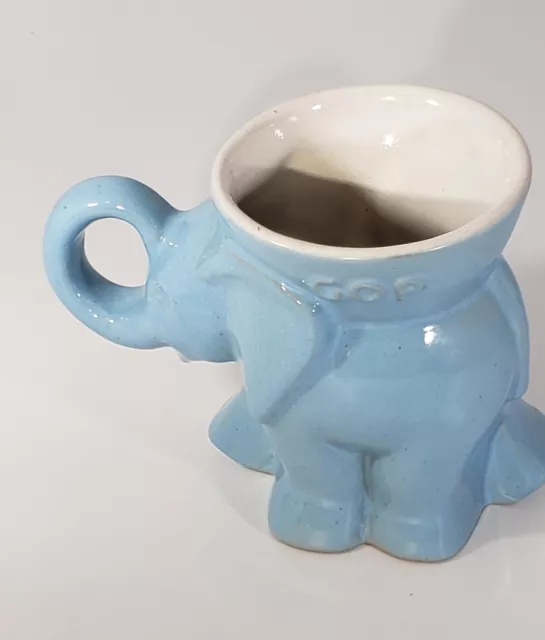 1982 Frankoma Pottery Elephant Mug Republican GOP Blue 3