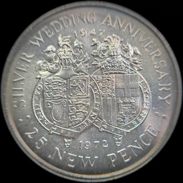 GIBRALTAR. 1972, 25 New Pence - QEII, Wedding Anniversary, Elizabeth II, Philip