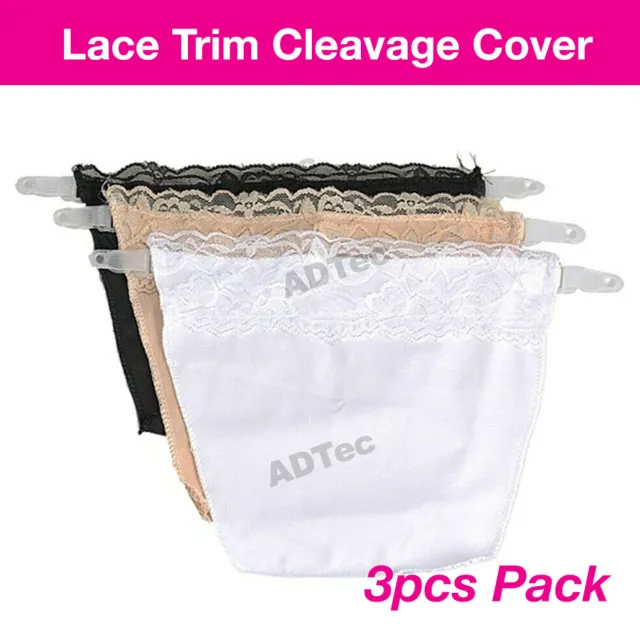 3 Pack Cami Secret Snap-On Mock Camisole Lace Modesty Parody Panel Easy Clip On 2