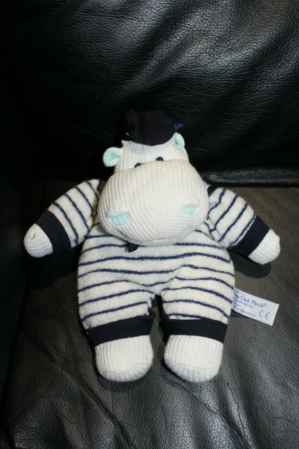 Doudou peluche hippopotame blanc marin bleu ANNA CLUB PLUSH éponge grelot 22 cm