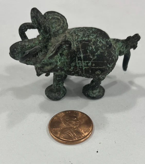Vintage Dragon Elephant Asia Antique Opium Weight Patina Bronze China 3.3 OZ 3