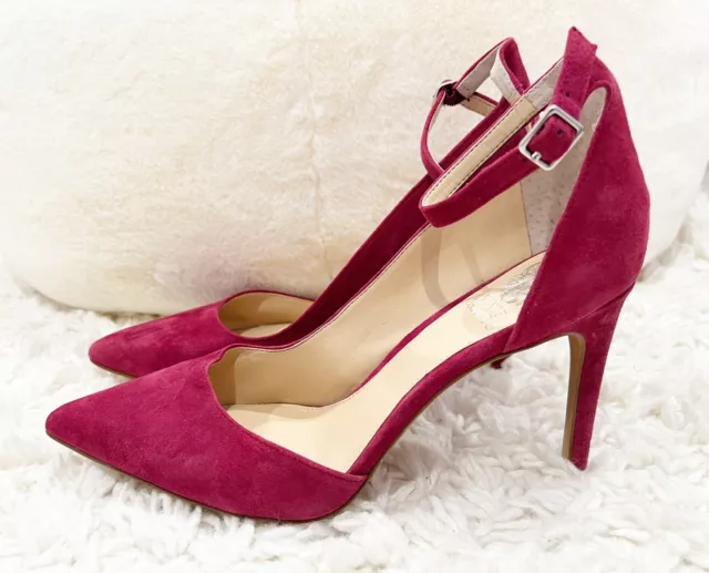 9.5M Vince Camuto Marbella Heels Point Toe Berry Pink Genuine Suede Leather 3.5"