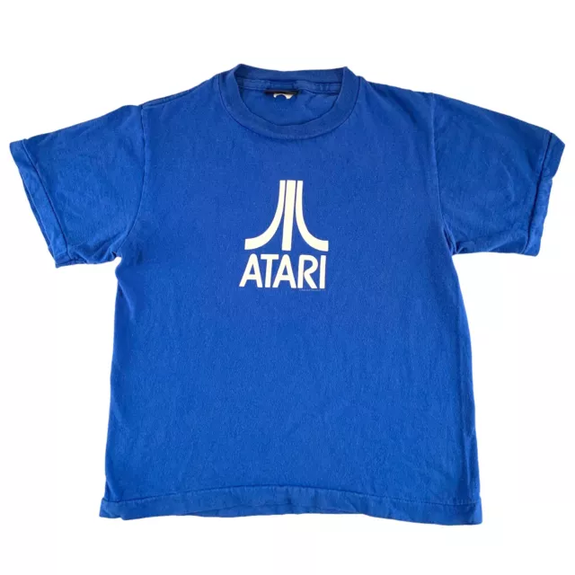 VTG Atari Logo T-Shirt Cotton Royal Blue Woman XS (Youth M) Changes USA Y2K