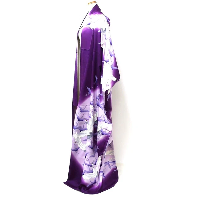 8932B5 Silk Japanese Kimono Furisode Crane Birds