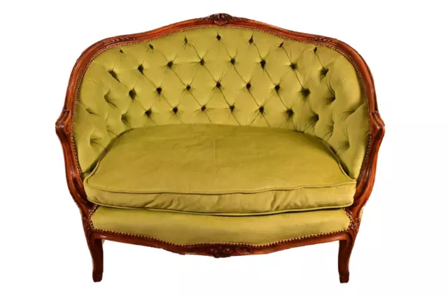 Antique Original French Carved Tufted Sofa Loveseat Settee Chaise Lounge Chair