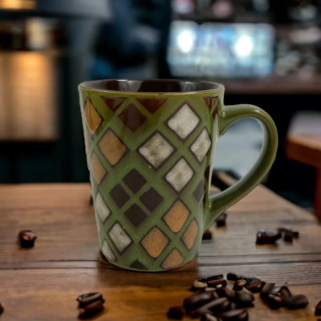 Taza de café de cerámica estilo toscano patrón geométrico verde cocina de campo