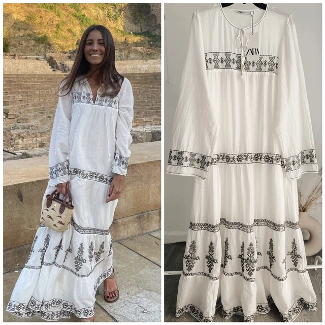 sachin and babi light blue dress ZARA EMBROIDERED VOLUMINOUS Dress Loose Fitting Oyster White 6895/045  Medium M £34.99