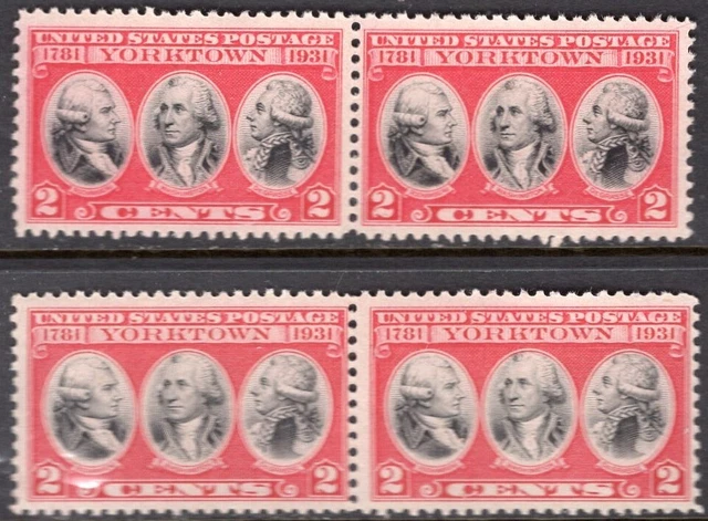 U.s., #703, 2 Cent Yorktown, 2 Sets Of 2, Mint No Hinge.