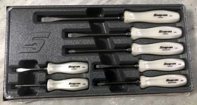 New Snap-On 7 Piece Pearl White Hard Handle Screwdriver Set SDDX70APW