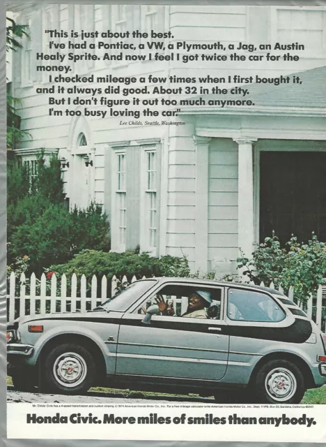 1974 HONDA CIVIC advertisement, Lee Childs, happy owner