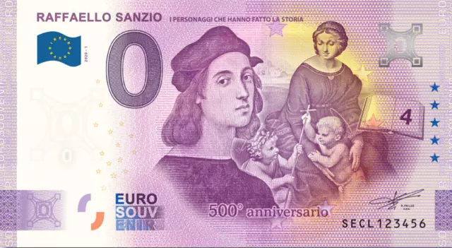 0€ Zero Euro Souvenir Banconota Ufficiale Italia 2020 - Raffaello Sanzio
