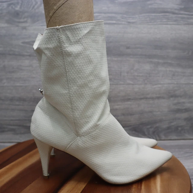 Cape Robbin Shoes Womens 11 White Croc High Heeled Pointed Toe Ankle Boots
