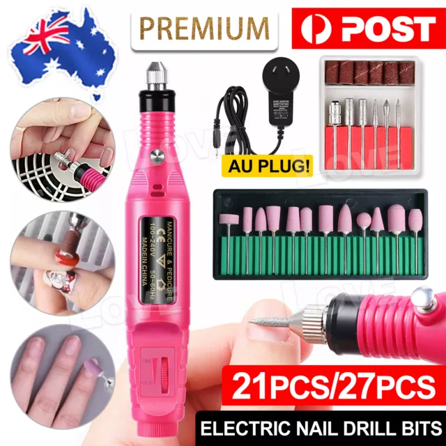 27x Electric Nail Drill Bits File Tool Kit Machine Acrylic Manicure A Pen Shaper