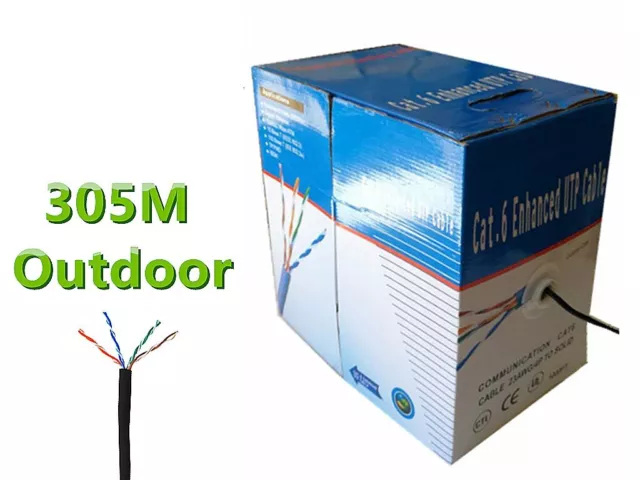 305 Meters (1000Ft) Cat6 Outdoor CCA UTP High Speed Network Ethernet Cable CCTV