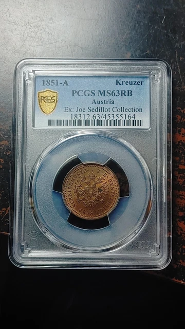 1851 A Austria 1 Kreuzer PCGS MS63 RB Red Brown                             2635 2