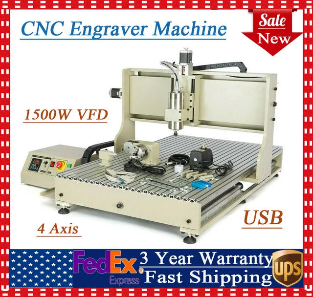 USB 4 Axis CNC 6090 Router Engraver Engraving Cutting Drill Mill Machine 1500W