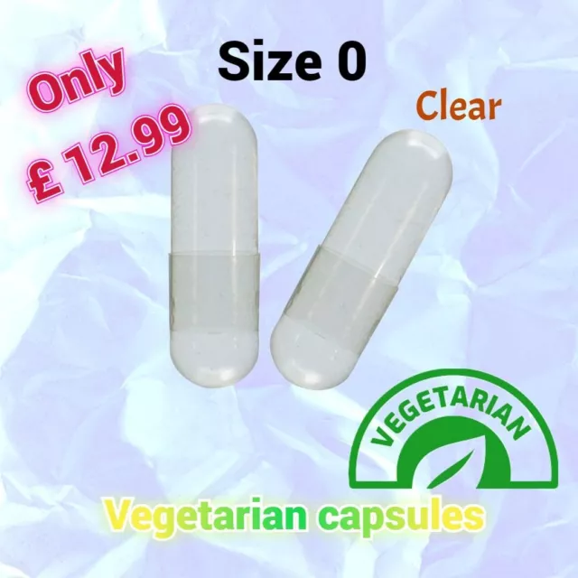 1000 Capsule Vegane HPMC Vuote Trasparenti Taglia 0 Vegetariano OFFERTA