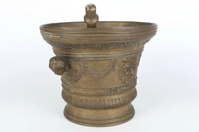 Antiker Bronze Mörser mit Pistill , Höhe 20cm , Durchm.25cm , 9 Kilo /=92 3