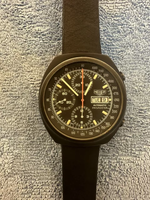 Heuer Pasadena Chronograph Men's Black Watch Valjoux 7750 day/date movement Heuer Pasadena Chronograph Men's Black Watch Valjoux 7750 day/date movement