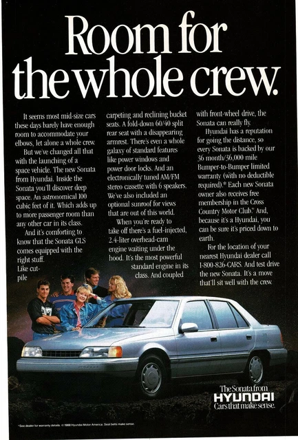 1988 Hyundai Sonata silver 4-door sedan Vintage Print Ad