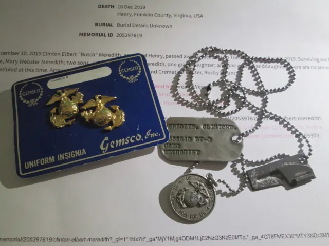 USMC Vietnam Marine dog tag chain EGA & St Michael Protect us in Battle medal