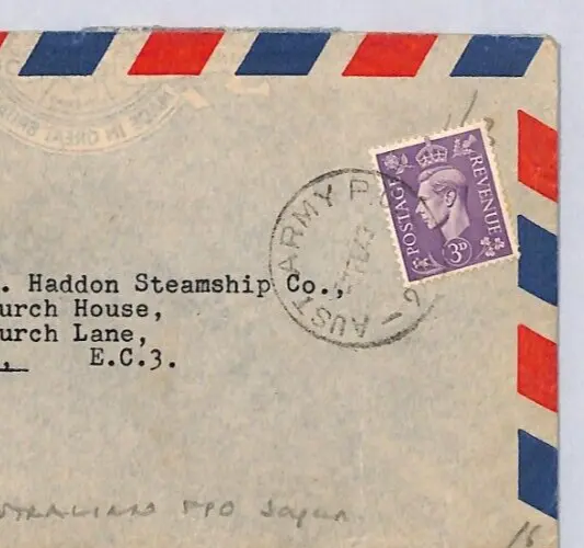 GB USED ABROAD Japan AUSTRALIA FPO 1948? Air Mail KGVI 3d Cover London ZN170