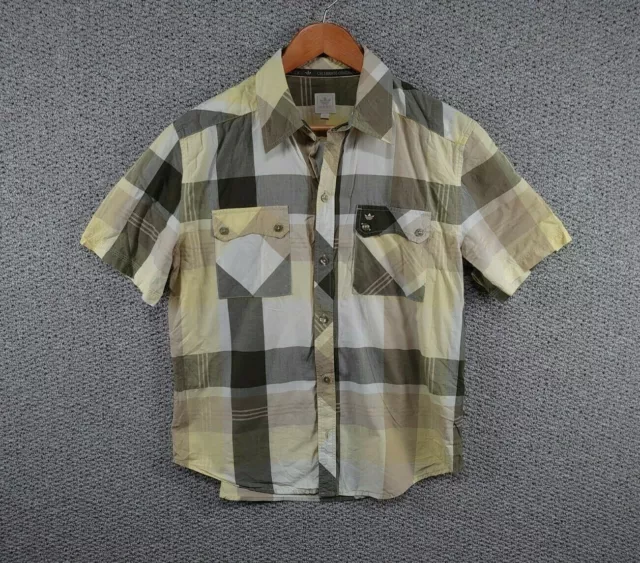 ADIDAS Vintage Celebrate Originality Check Cotton Short Sleeve Casual Shirt - M