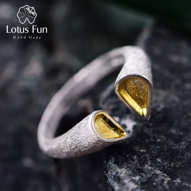 Lotus Fun 18K Gold Herzform offene Ringe echt 925 Sterlingsilber Damen Schmuck