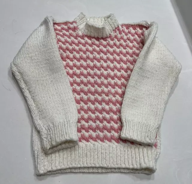 Handmade Knit Sweater Toddler Girl 2 - 3T Pink and White