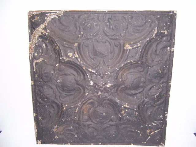 Antique Black Paint Metal Tin Ceiling Tile 24" X 24" Sheet Panel Reclaim Salvage