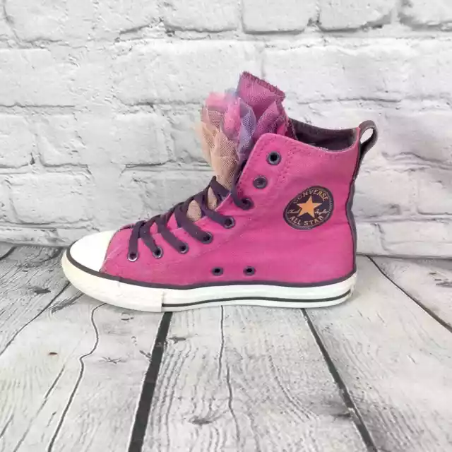 CONVERSE CHUCK TAYLOR ALL-STAR Pink TUTU Lace Tongue Party High Girl Youth Sz 3