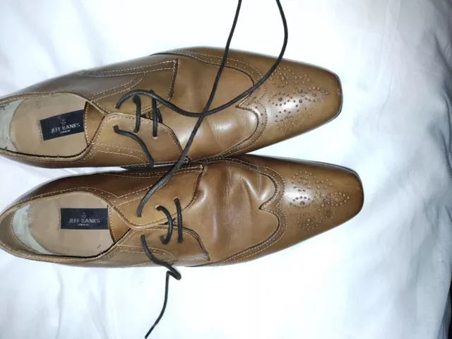 JEFF BANKS OUTLET Tan Leather Brogue Brown Shoes Mens Dress UK 9 9.99 PicClick UK