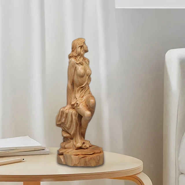 15CM High Carved Boxwood Carving Figurine Beautiful Girl Sculpture Art Craft