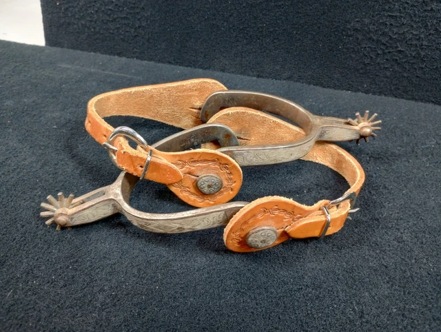 Hand Forged Ranch Style Single Mounted Silver Cowboy Horse Spurs & Straps Az