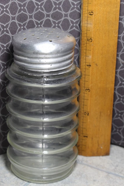 Original Vintage Sellers Hoosier Glass Ribbed Jar Kitchen Cabinet Shaker Lid 12
