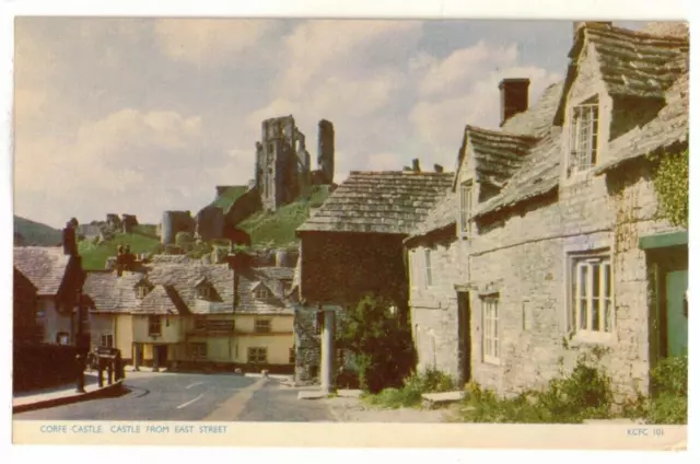 c1950 Real Photo PC: Corfe Castle from East Street - Isle of Purbeck Peninsula