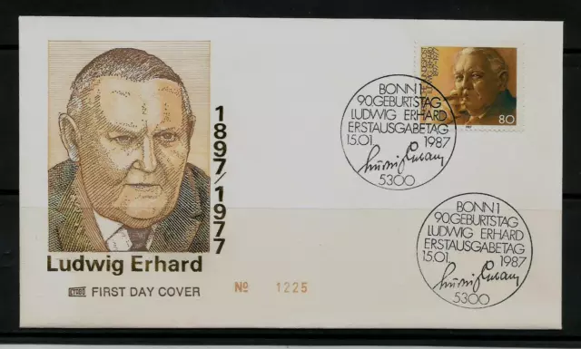 BRD FDC MiNr 1308 (2G) "90. Geburtstag von Dr. Ludwig Erhard" Politiker-Kanzler