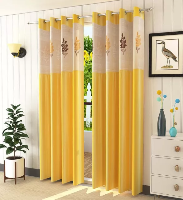 2 Piezas Amarillo Poliéster Ojal Anillas Puerta Ventana Cortinas Juego 5 7 2.7m