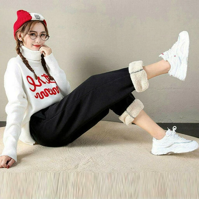 Fleece Lined Sweatpants Warm Women Girls Casual Jogger Pants Sherpa Lining