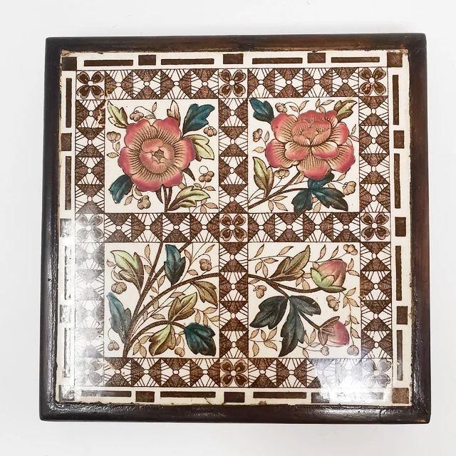 Victorian Aesthetic Movement Tile Trivet Wooden Frame