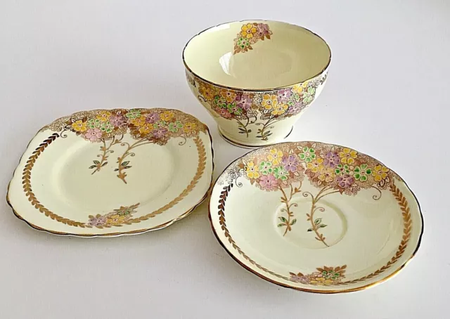 Wellington JHC & Co, Art Deco, Floral, Bone China, Saucer, Plate, Sugar Bowl