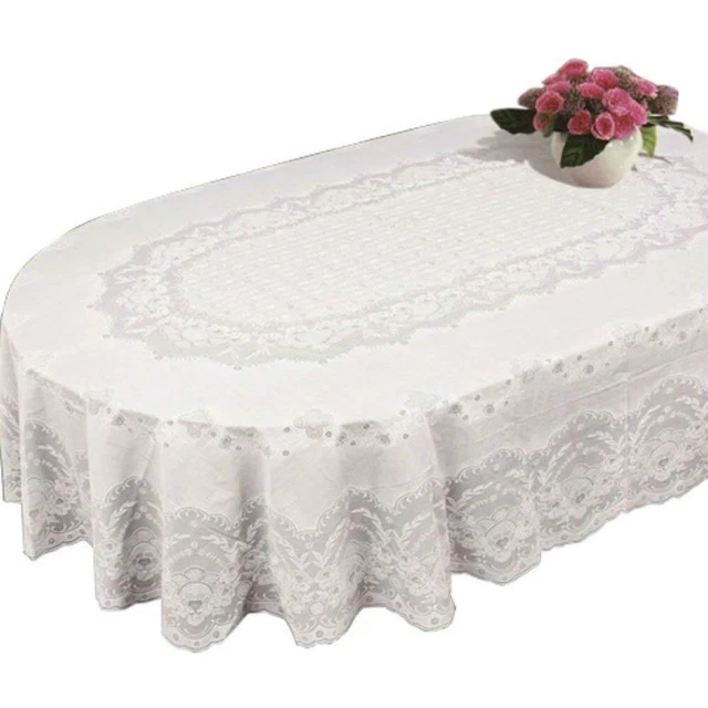 Table Cloth Cover Home Tablecloth Oval Rectangle Plastic Lace Pattern White