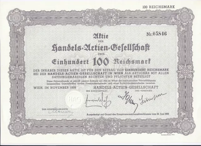 Handels-AG Wien 100 RM 1939