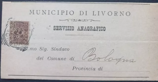 Storia Postale Regno Cent 1 Isolato da Livorno a Bologna 1906