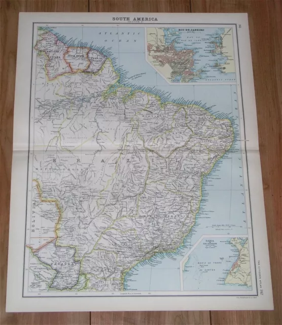 1912 Antique Map Of Brazil Rio De Janeiro Inset Map Guiana South America
