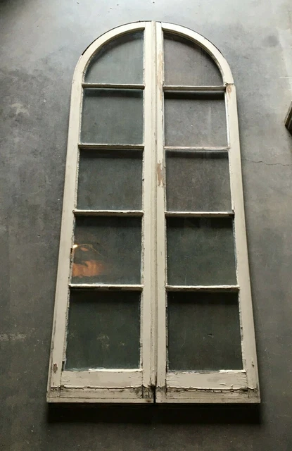 Antique Pair Shabby Arch Top 9' Feet Tall French Doors Chic VTG White 337-22B