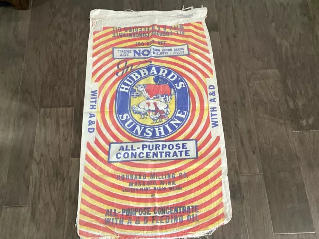 Vintage Hubbard’s Sunshine 100 Lbs Cloth Feed Sack Mankato Minnesota