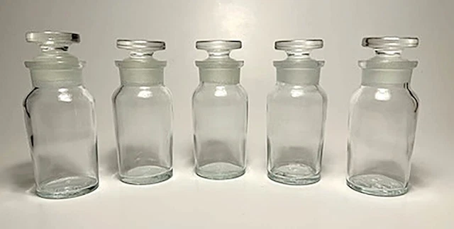 Antique T.C.W. (5) Apothecary Bottles Ground Stoppers MINT