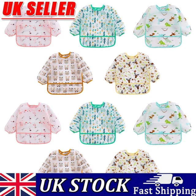 Bibs Kids Waterproof Long Sleeve Feeding Apron Children One Piece Eating Clothe