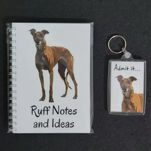 Greyhound Novelty Notebook (A6) & Key Ring Dog Set, NEW
